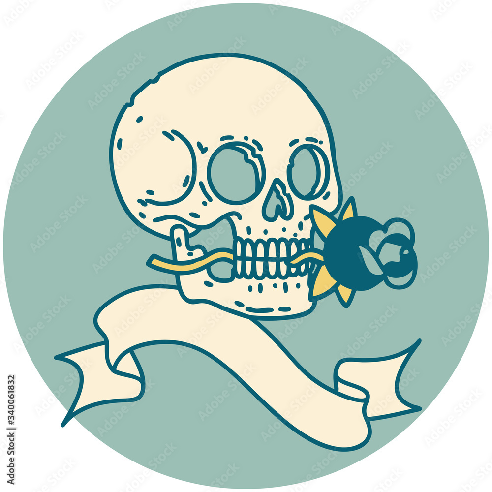 icon with banner of a skull and rose icon with banner of a skull and rose