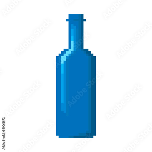 Bottle icon. Vertical view. Vector graphic illustration. Blue pixel art. Isolated object on a white background. Isolate.