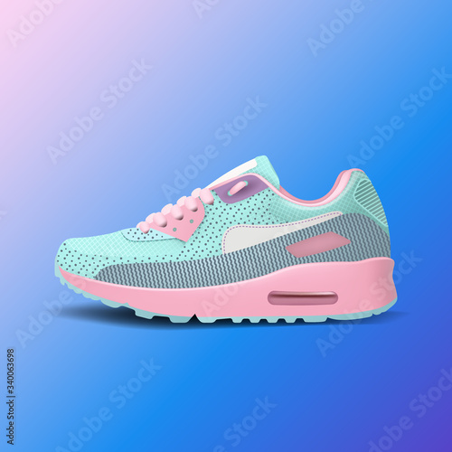 Realistic woman sport running shoe for training and fitness