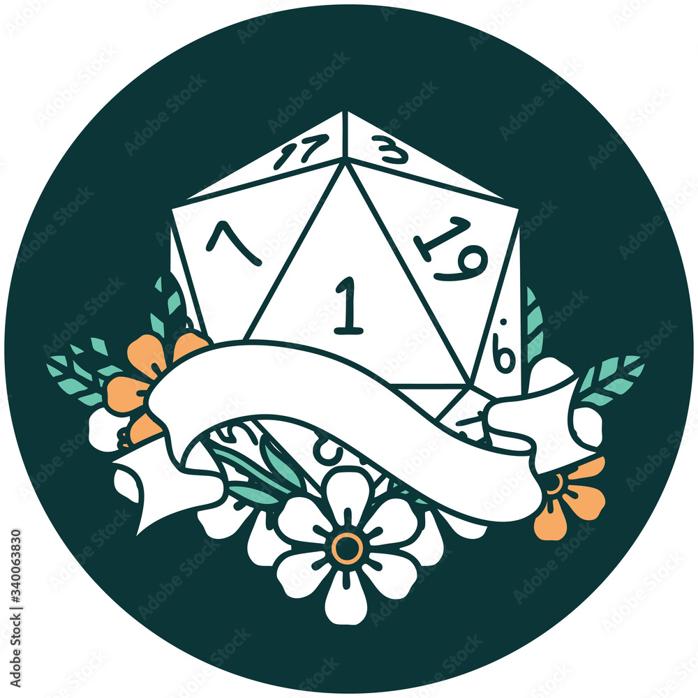 natural one d20 dice roll icon