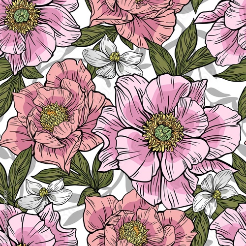 Seamless floral pattern on a white background. Design for wallpaper  fabric  wrapping paper  cover and more. Vector illustration.