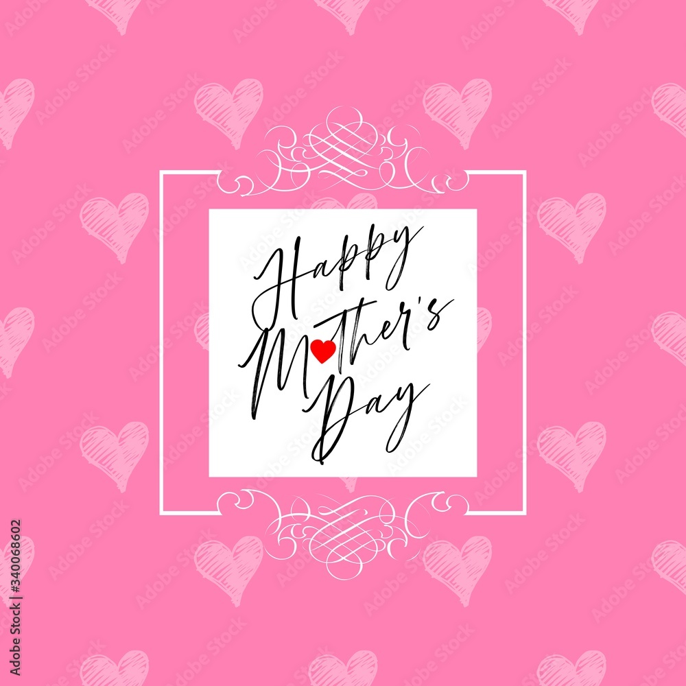Happy Mother's Day Heart-Typocraphic illustration vector Calligraphy Background, celebration card,printable, ornaments celebrations, gift card invitation,