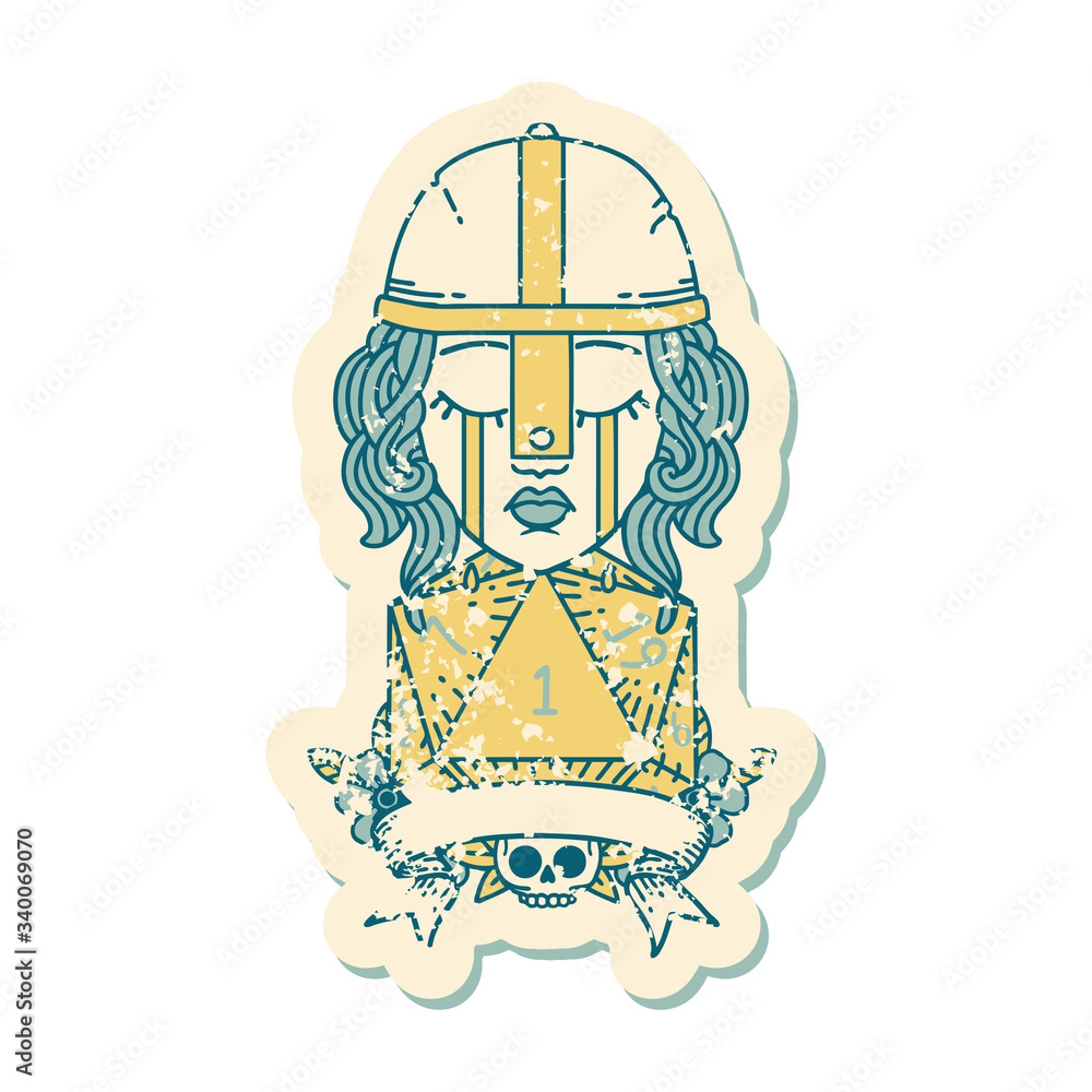 crying human fighter with natural one D20 dice illustration crying human fighter with natural one D20 dice illustration