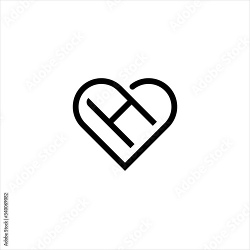 H letter  heart logo design vector image , love letter h logo , logo letter h love , logo line letter h love 