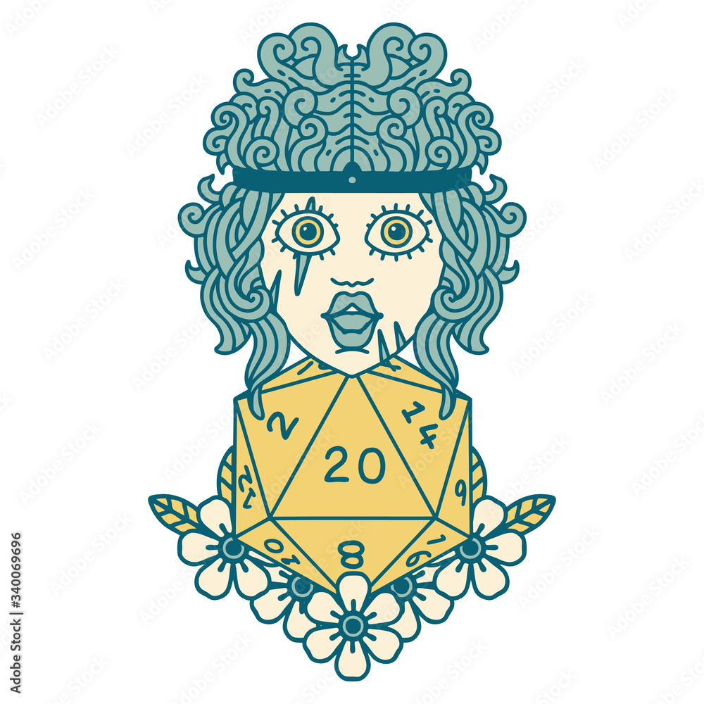 human barbarian with natural twenty dice roll illustration human barbarian with natural twenty dice roll illustration