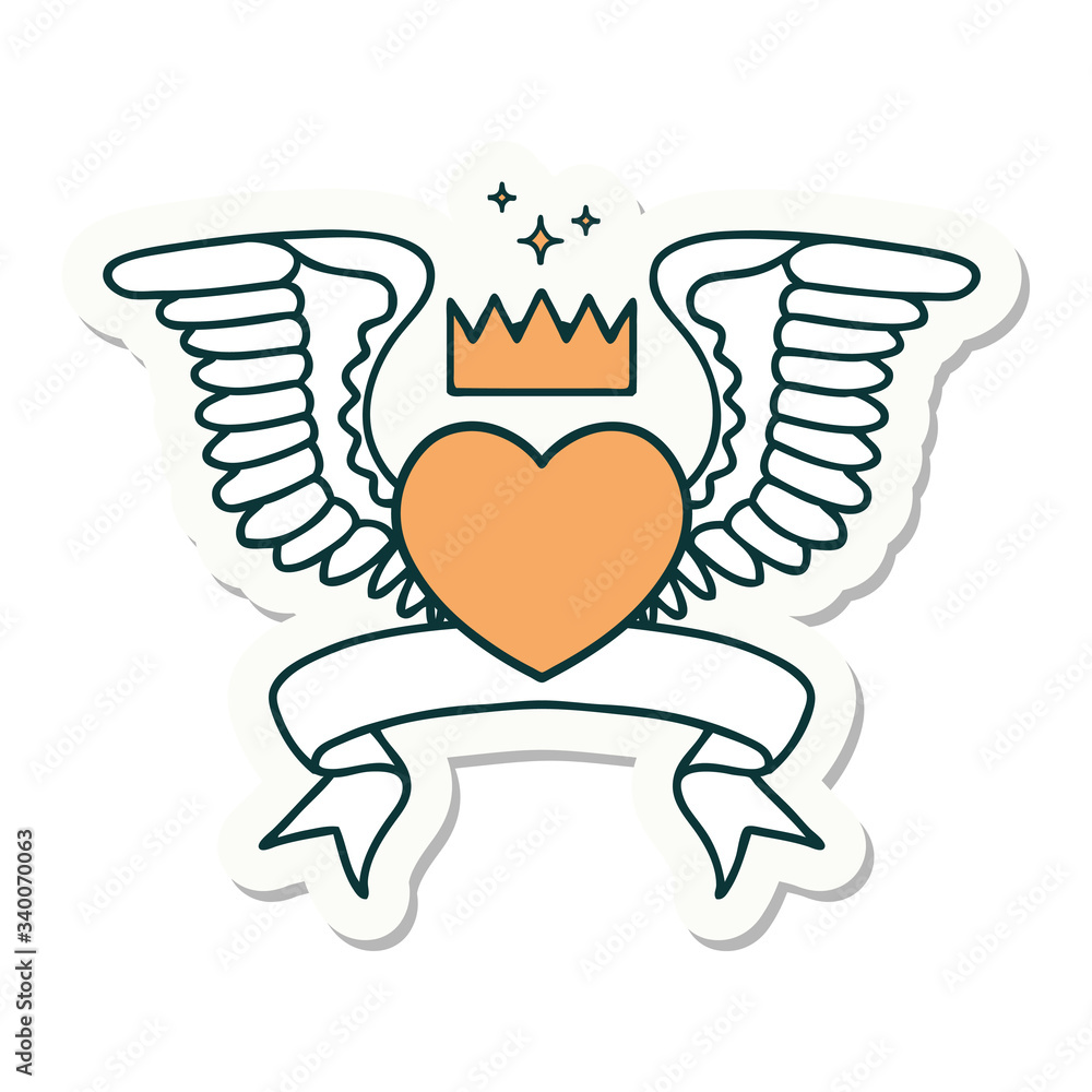 tattoo sticker with banner of a heart with wings tattoo sticker with banner of a heart with wings