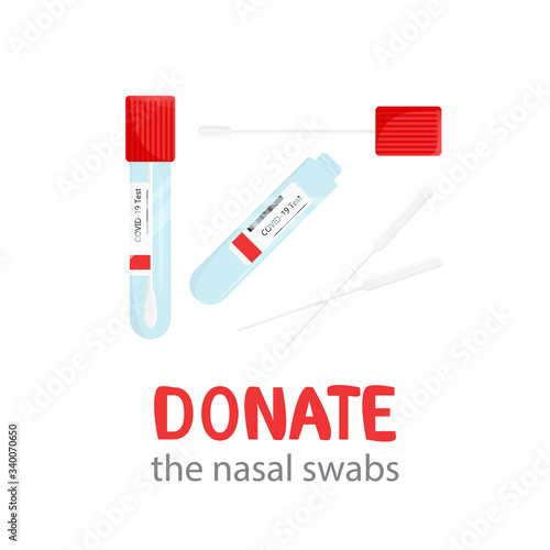 Vector illustration of sterile nasal specimen swabs that accurate influenza testing possible. Genomic diagnostic could use nasal swab to detect lung cancer. Donation of medical test tube for hospitals