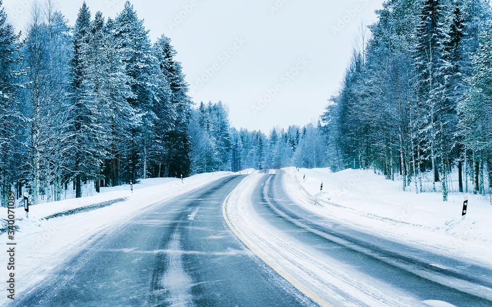 Road in snowy winter Lapland reflex Road in snowy winter Lapland reflex