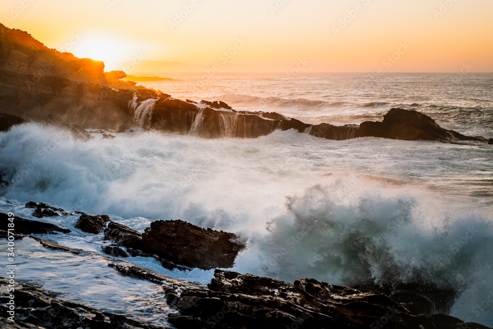 Tidal wave crashing against the rocky coast of Jaizkibel, Basque Country