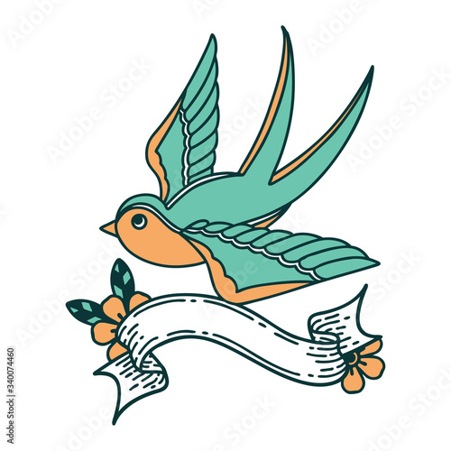 tattoo with banner of a swallow