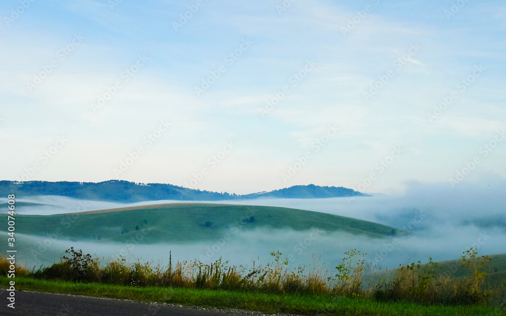 Empty Road with landscape and mist reflex Empty Road with landscape and mist reflex
