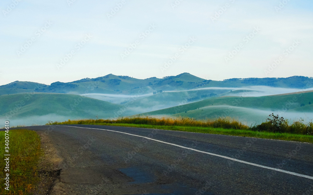 Empty Road with landscape and fog reflex Empty Road with landscape and fog reflex