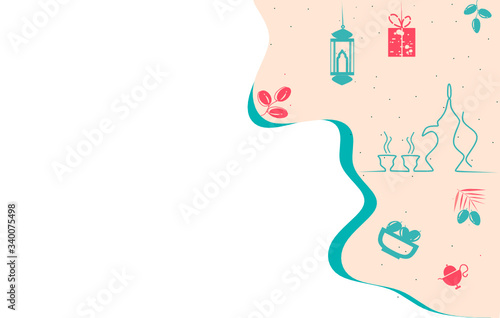 Ramadan Kareem and Eid Mubarak theme with blank copy / text area. Can use for background, poster, flyer, infographic, presentation, layout template design. Islamic icons concept in flat modern vector.