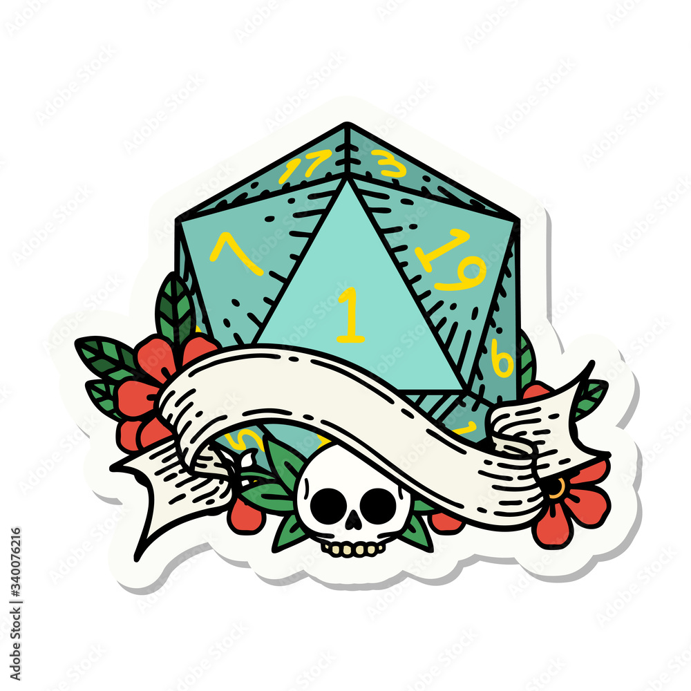natural one d20 dice roll sticker natural one d20 dice roll sticker