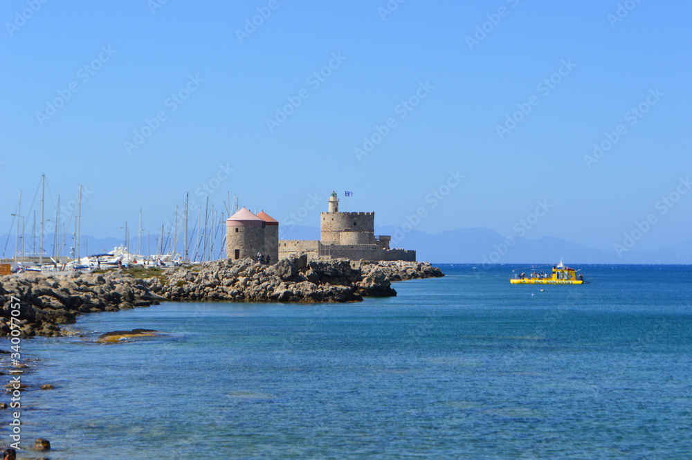 lighthouse on the island of Rhodes greece