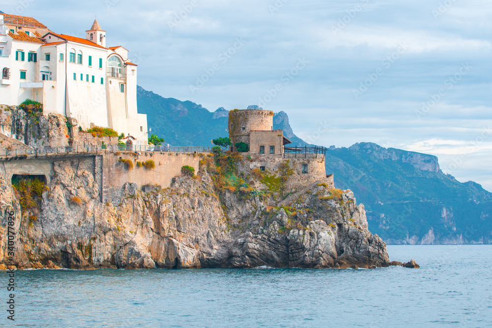 Old fortress on a seaside of the city Amalfi