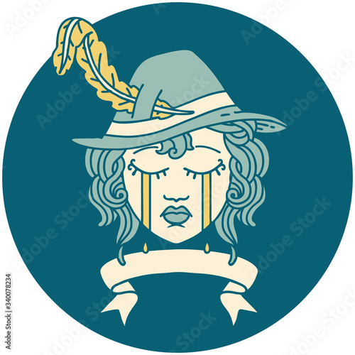 crying human bard with banner illustration