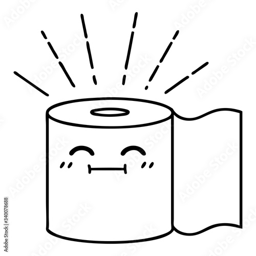 traditional black line work tattoo style toilet paper character