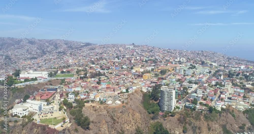 Aerial View to the Colofrul and Bright Buildings and Streets of Valparaiso, Chile. 4K. Aerial View to the Colofrul and Bright Buildings and Streets of Valparaiso, Chile. 4K.