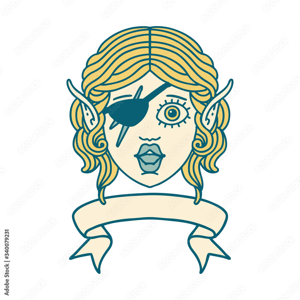 elf rogue character face with banner illustration elf rogue character face with banner illustration
