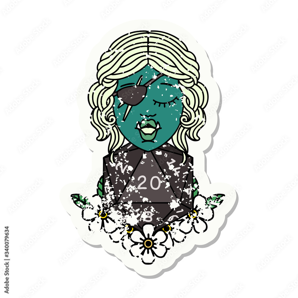 half orc rogue with natural twenty dice roll illustration half orc rogue with natural twenty dice roll illustration