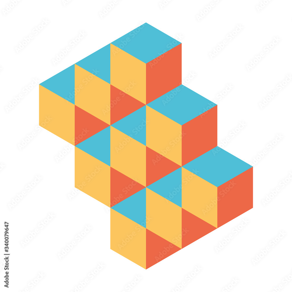 Obraz premium Abstract object of cubes. Retro colored. Isometric 3D vector object