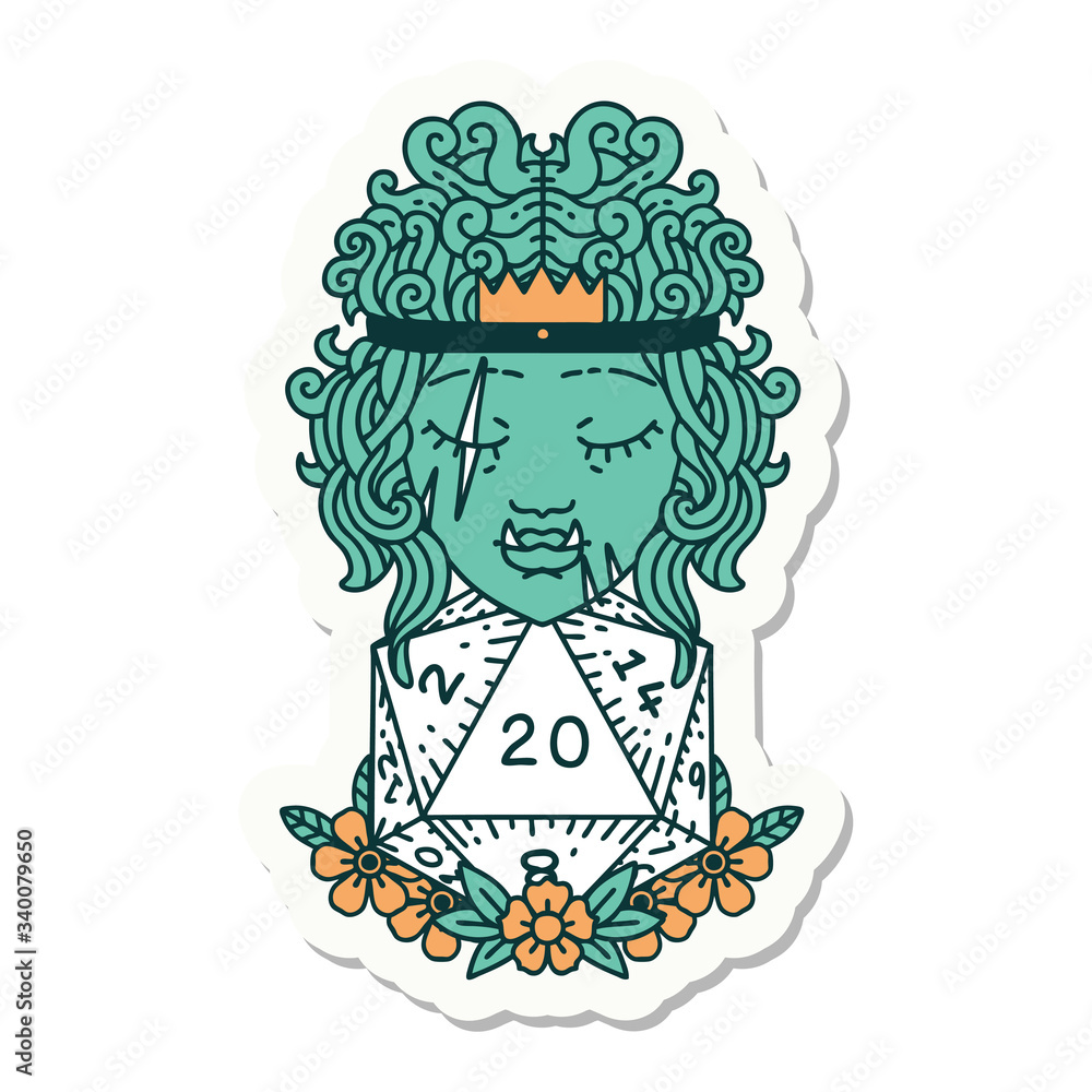half orc barbarian with natural twenty dice roll sticker half orc barbarian with natural twenty dice roll sticker