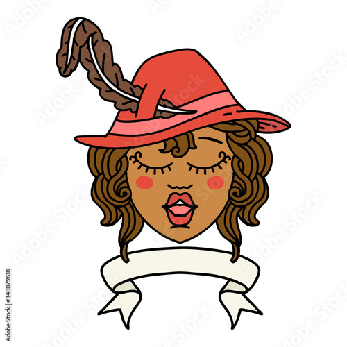 human singing bard character with banner illustration