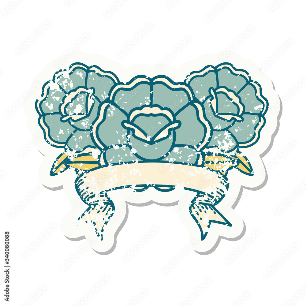 grunge sticker with banner of a bouquet of flowers grunge sticker with banner of a bouquet of flowers