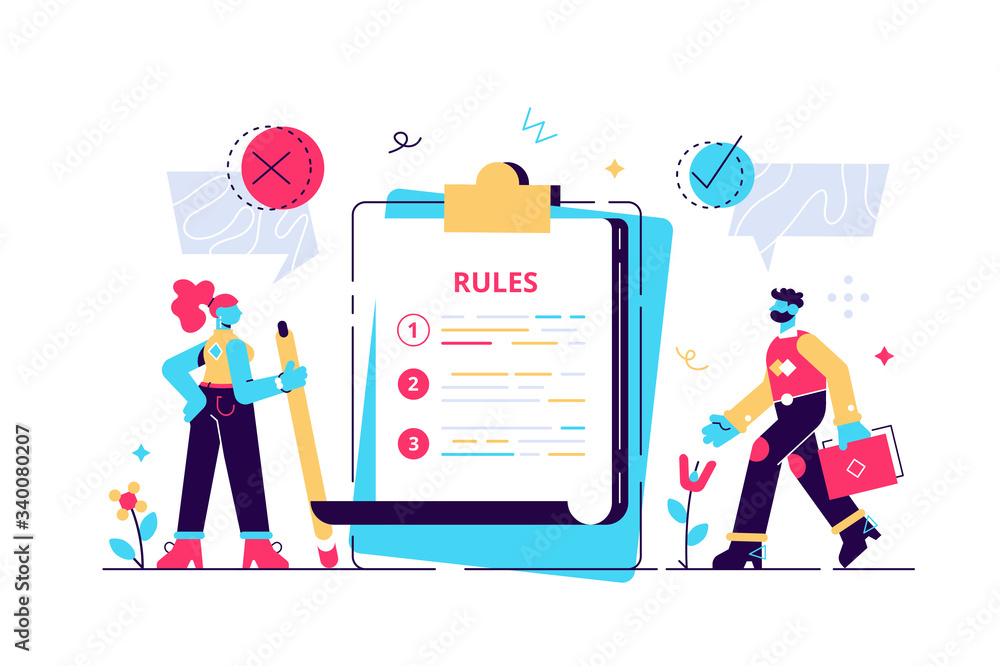 Rules concept. Regulations checklist persons Rules concept. Regulations checklist persons