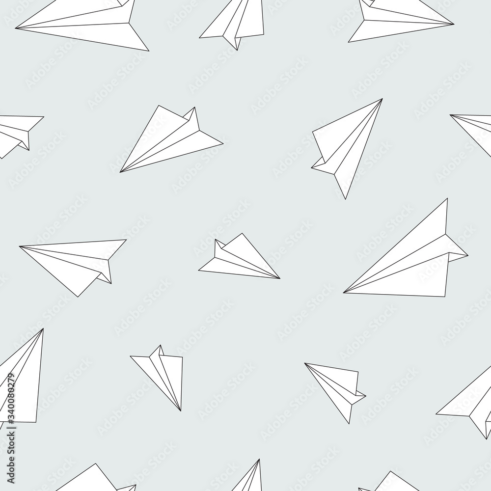 Paper planes vector seamless pattern. White on light blue background. Paper planes vector seamless pattern. White on light blue background.