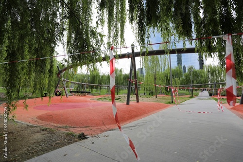 park closed due to coronavirus covid-19 health emergency - children's playground closed in milan
