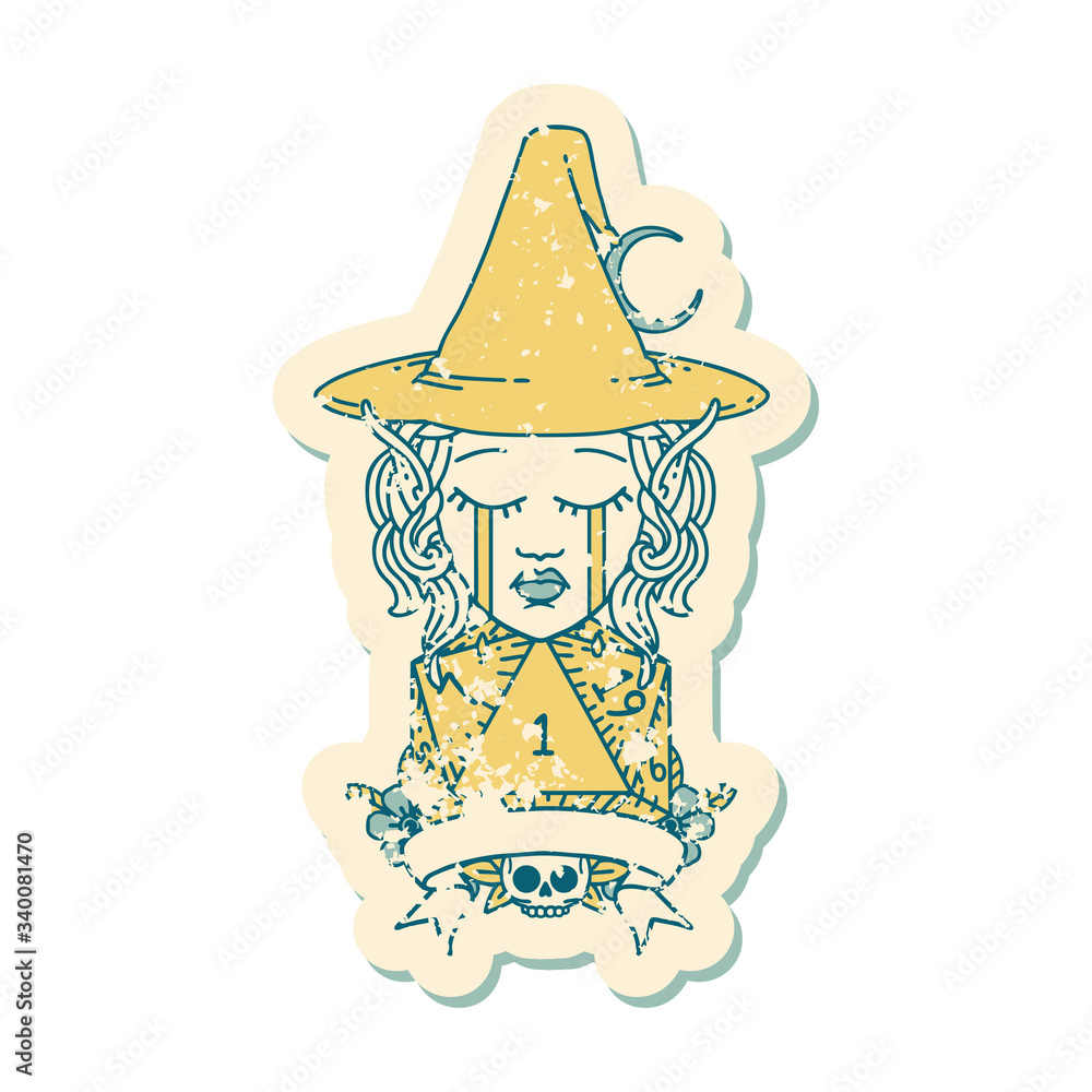 crying elf mage character with natural one dice roll illustration crying elf mage character with natural one dice roll illustration
