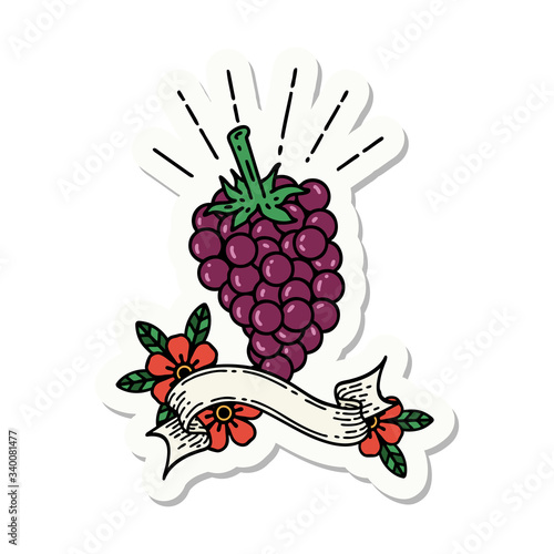 sticker of tattoo style bunch of grapes
