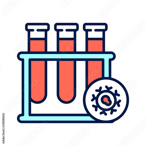 Blood in test tube color line icon. Oncology medical research. Laboratory diagnostics. Isolated vector element. Outline pictogram for web page, mobile app, promo.