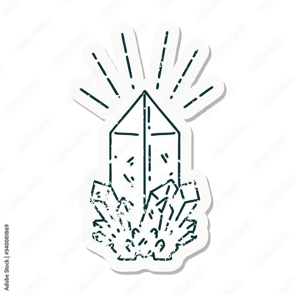 Obraz premium grunge sticker of tattoo style quartz crystal