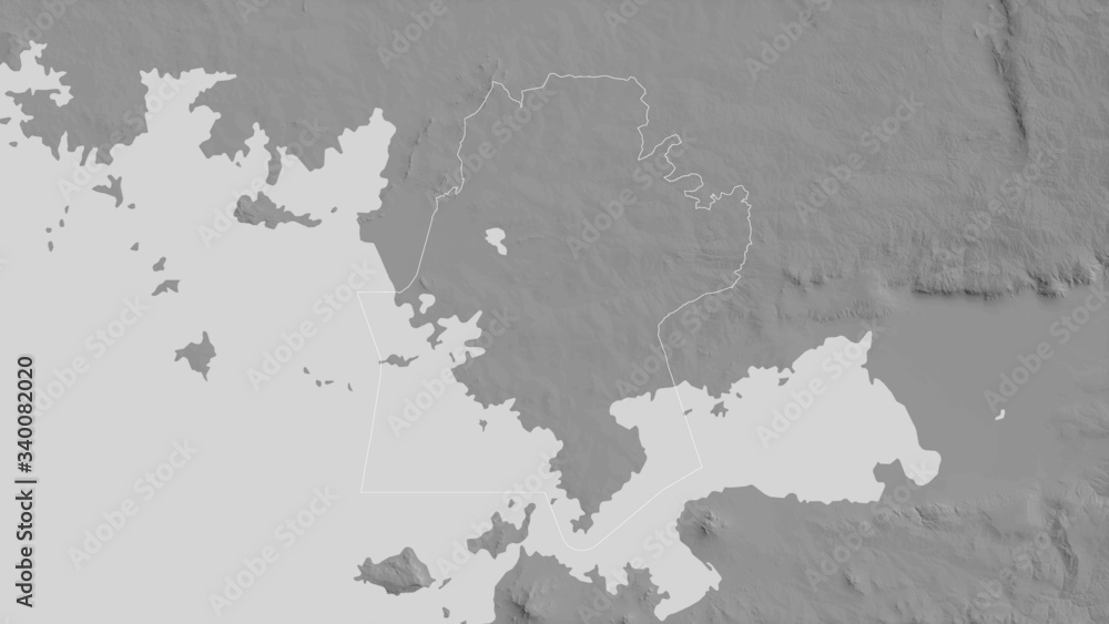 Obraz premium Siaya, Kenya - outlined. Grayscale