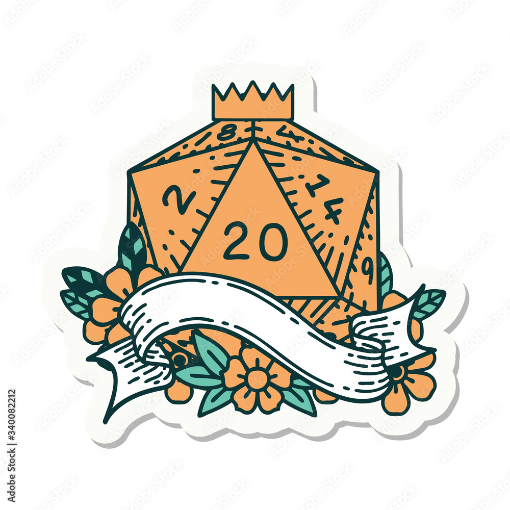 natural twenty D20 dice roll sticker