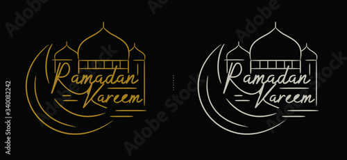 illustration mosque and moon with ramadan kareem letter