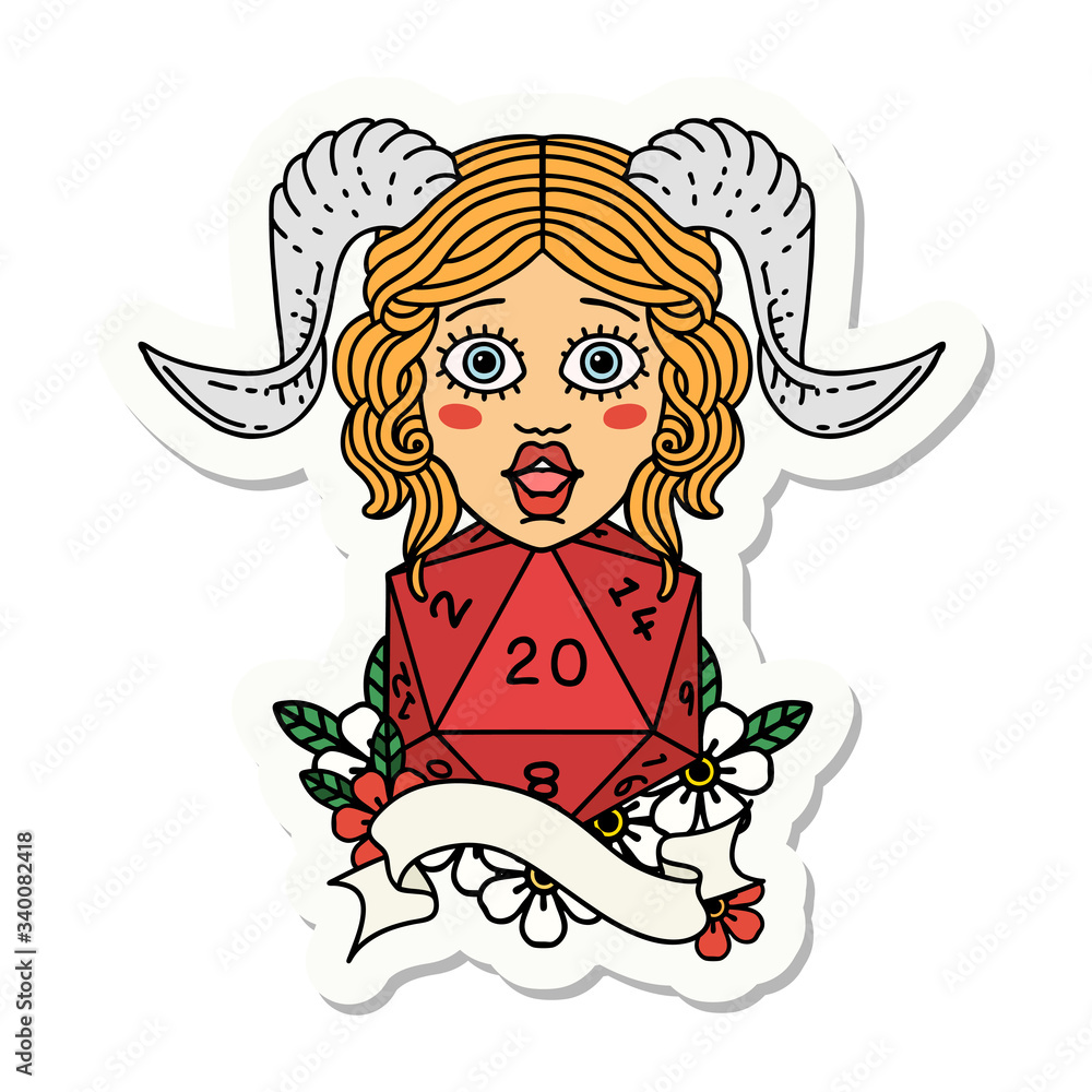 tiefling with natural twenty dice roll sticker tiefling with natural twenty dice roll sticker