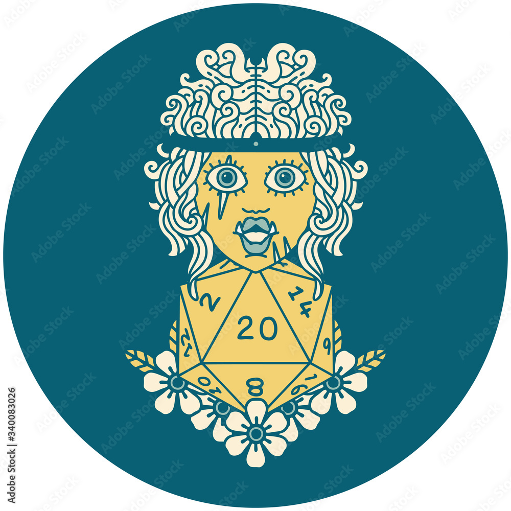 orc barbarian with natural twenty dice roll illustration orc barbarian with natural twenty dice roll illustration