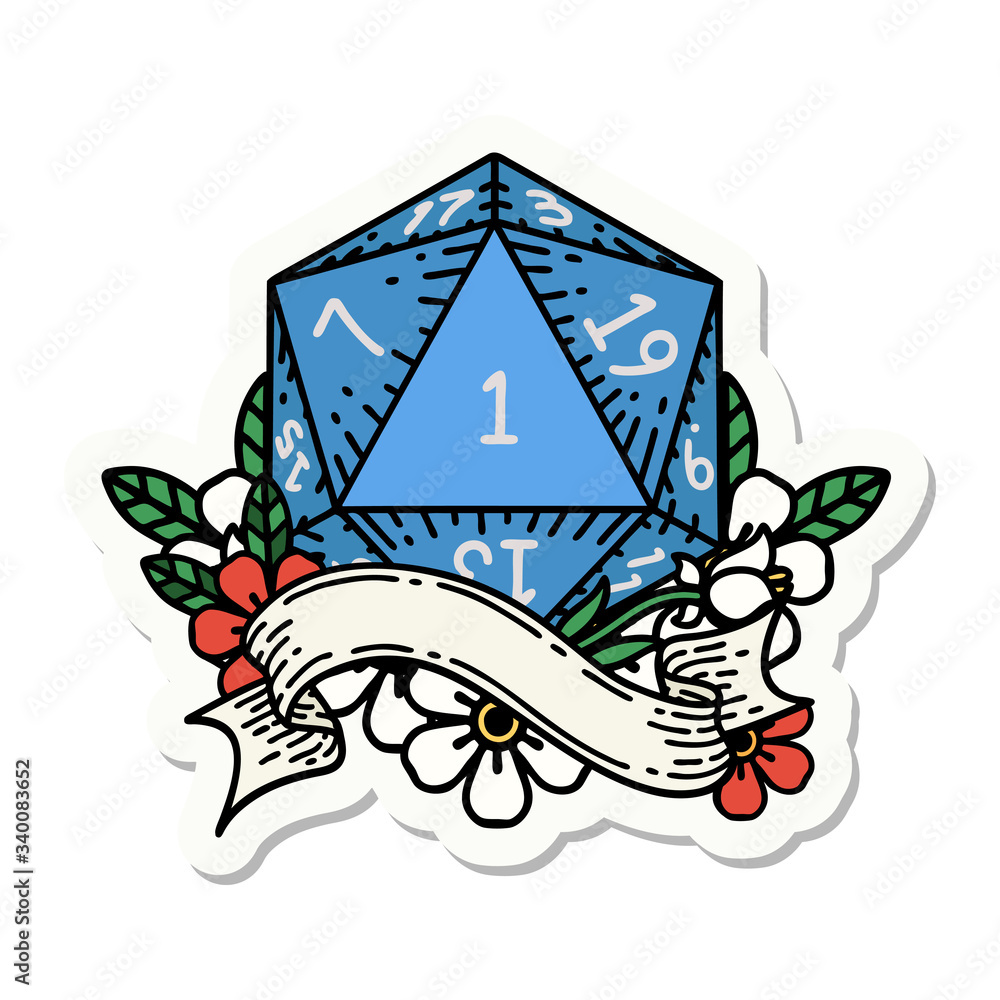 natural one d20 dice roll sticker natural one d20 dice roll sticker