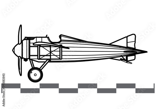 Morane-Saulnier AC. World War 1 combat aircraft. Side view. Image for illustration and infographics.