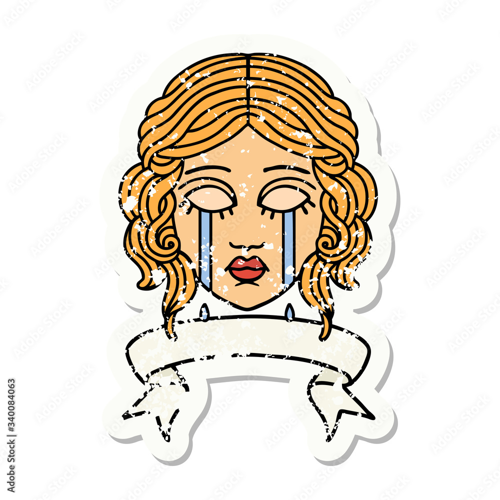grunge sticker with banner of female face crying grunge sticker with banner of female face crying