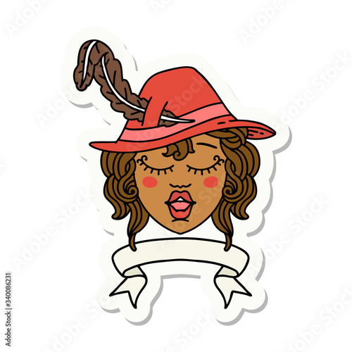 human singing bard character with banner sticker