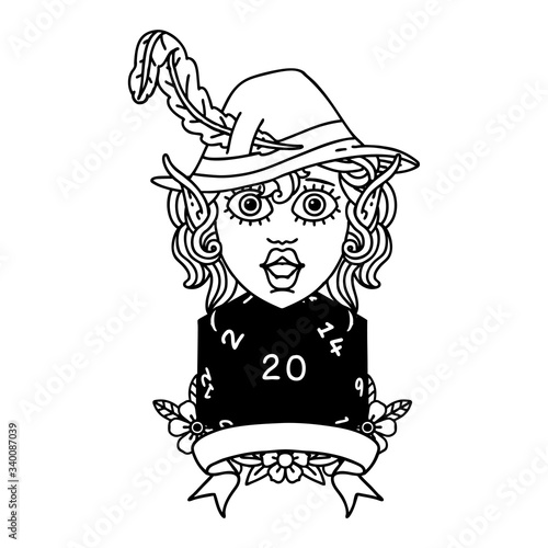 elf bard with natural twenty dice roll illustration