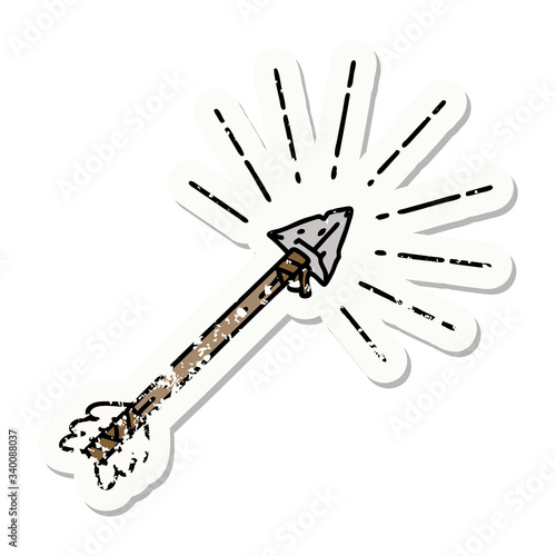 grunge sticker of tattoo style old flint tip arrow