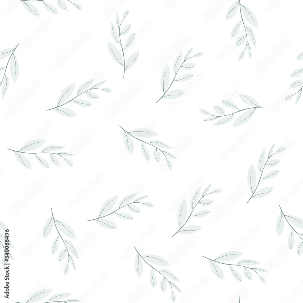 Fototapeta premium Vector gray twigs on white background. Vector monochrome seamless pattern. For fabric, wallpaper, wrapper, logo, packaging, scrapbooking