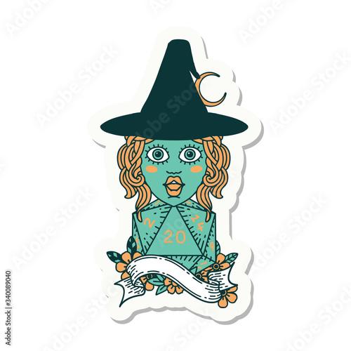 human mage with natural 20 D20 dice roll sticker