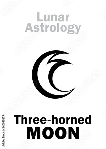 Astrology Alphabet: Three-horned MOON (Luna tricornis), Mystical symbol of Lunar Magic, Sorcery and Wizardry. Hieroglyphic character sign (original symbol).
